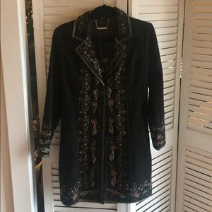 Black long coat with floral embroidery